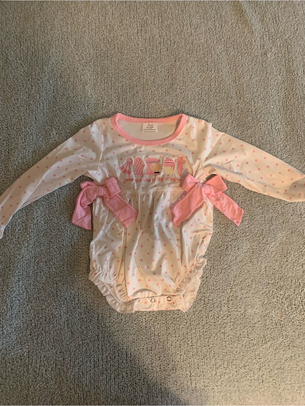 Pink Polka Dot Long-Sleeve Baby One-Piece with Bows
